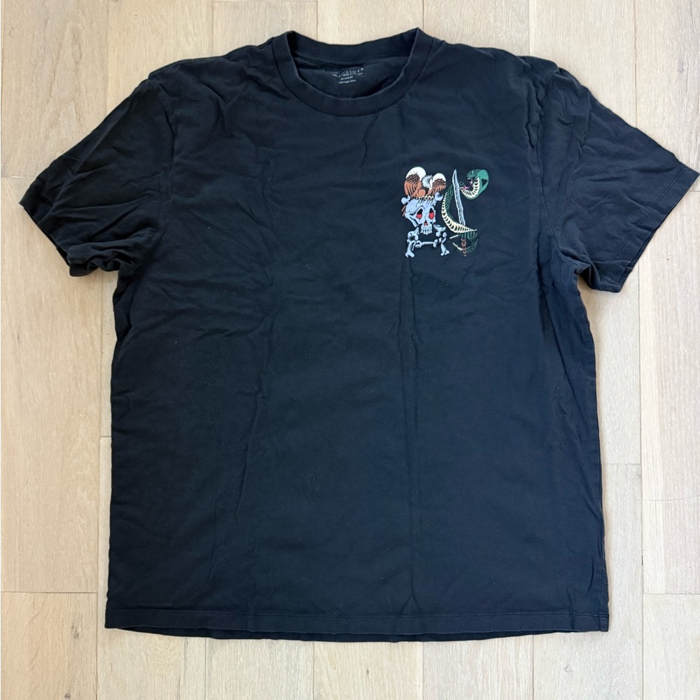 All Saints Men’s Black T-Shirt with Snake Design
M